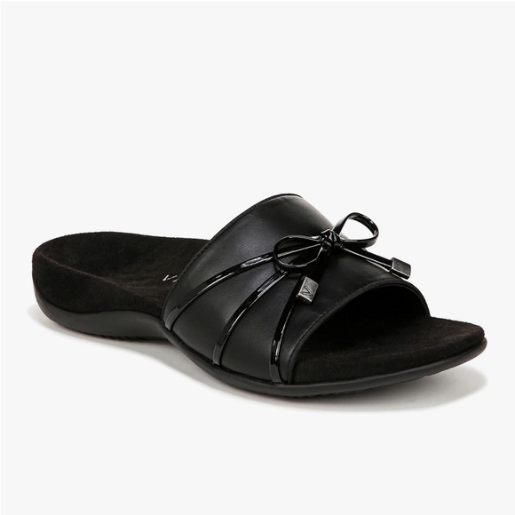 Vionic Bella Slide Black Bow Comfort Supportive Slip On Sandals - Picture 1 of 10